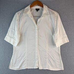 Talbots Ivory Button Up Short Sleeve Collared Top Size L Casual Quiet Luxury
